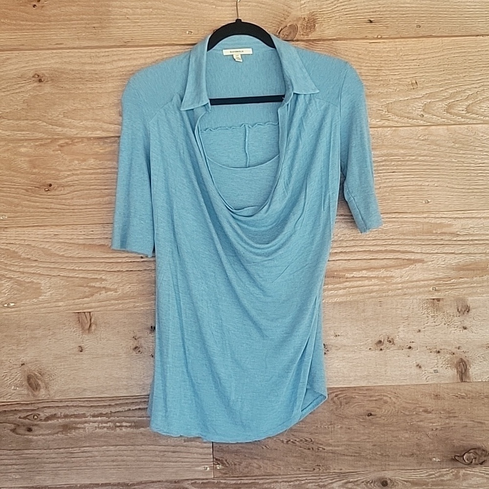 Anthropologie Bordeaux Size Small Soft Blue Brushed Cotton Top w/Draped Neckline